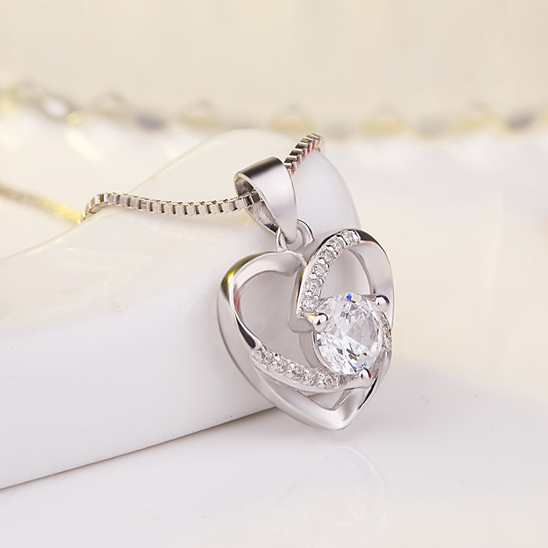 Heart Pendant Sterling Silver clavicle Necklace