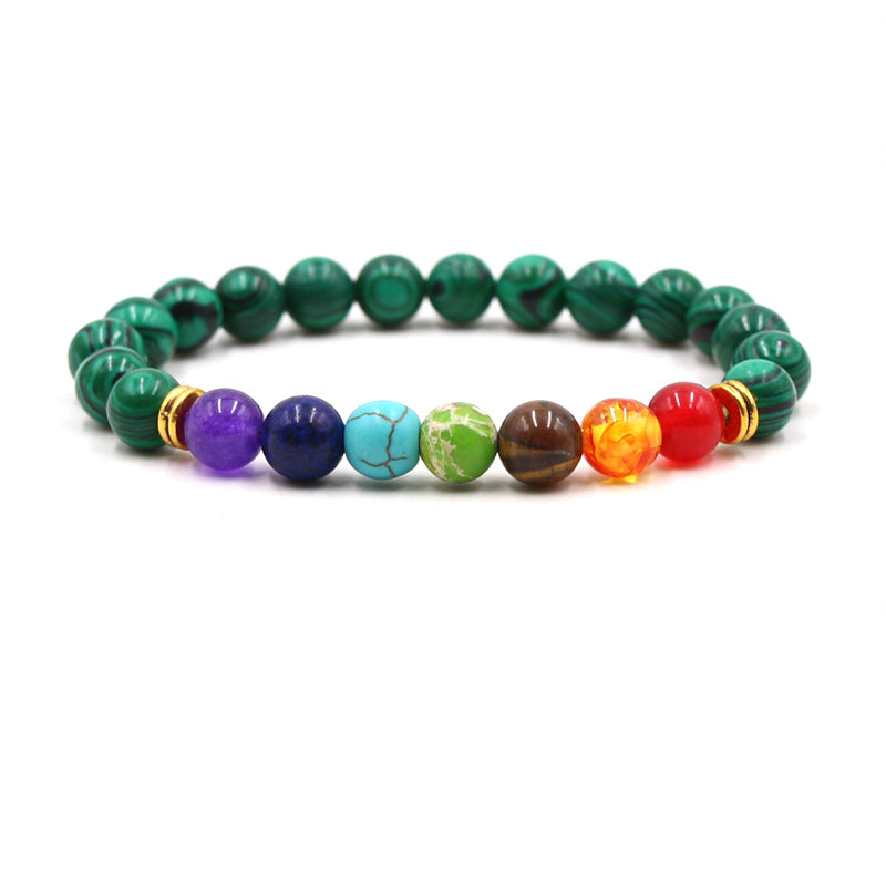 Natural Stone Agate Malachite 8mm Energy Volcanic Rock Colorful Rosary Bracelet