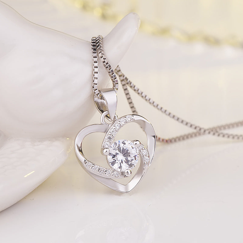 Heart Pendant Sterling Silver clavicle Necklace