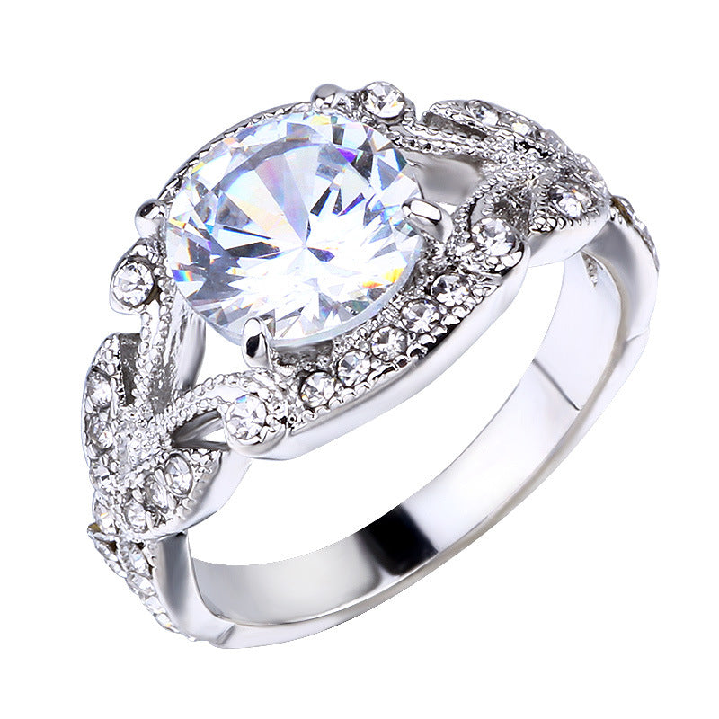 European and American Princess Rings Diamond Rings Tree Leaf Engagement Rings