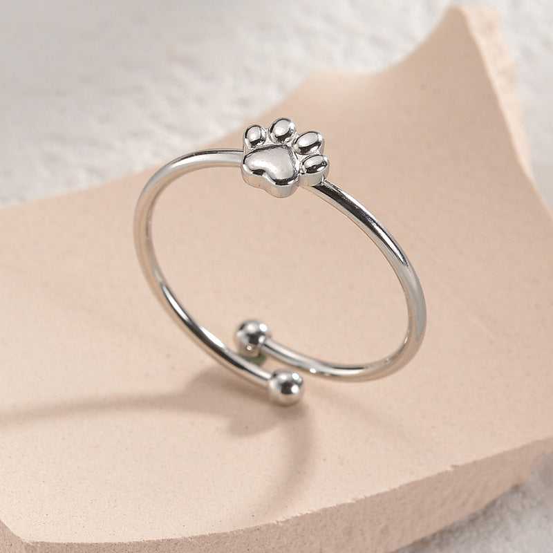 Stainless Steel Diamond Cat's Paw Footprints Niche Ring