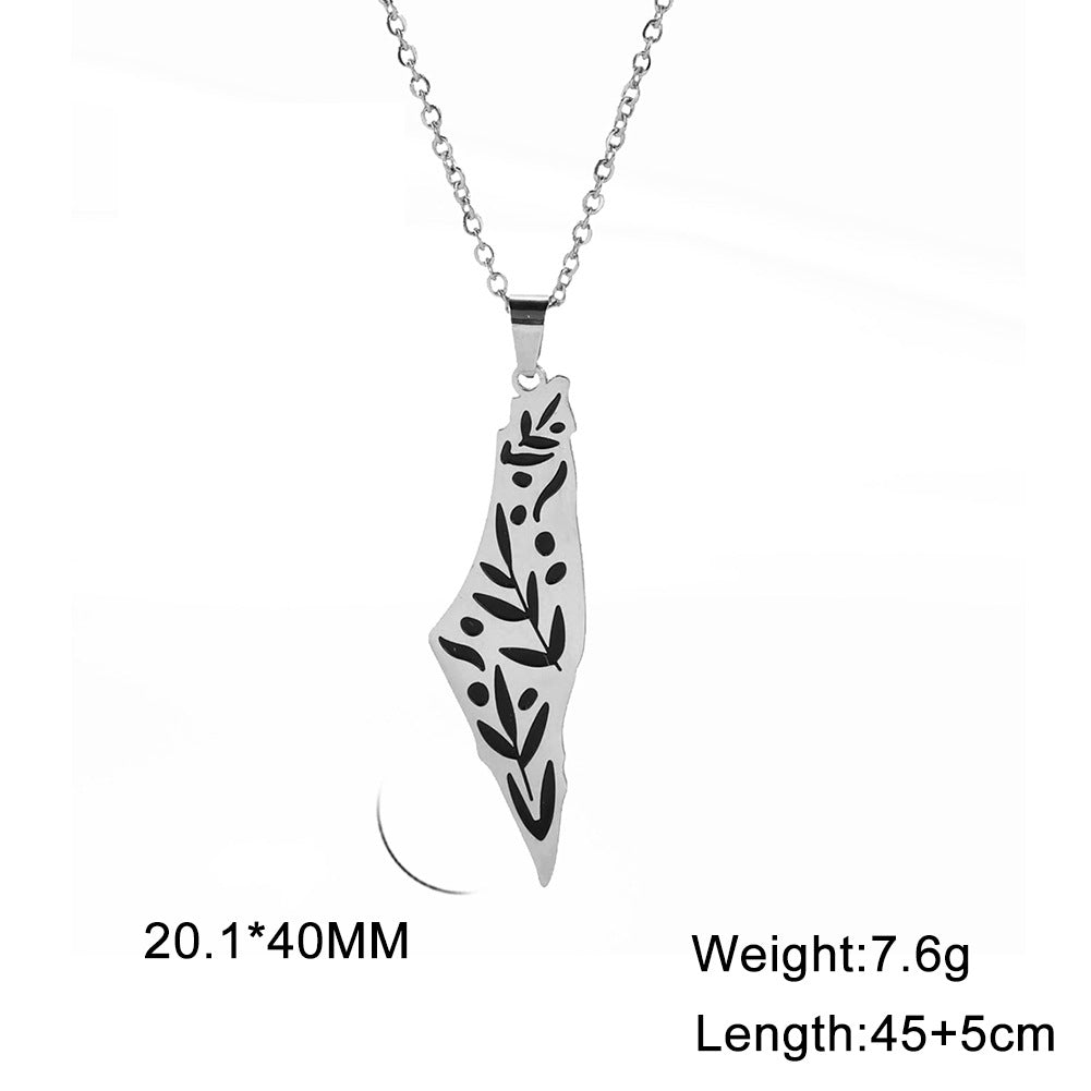 Corrosion Tarnish Double-sided Polished Plant Pattern Pendant Stainless Steel Necklace