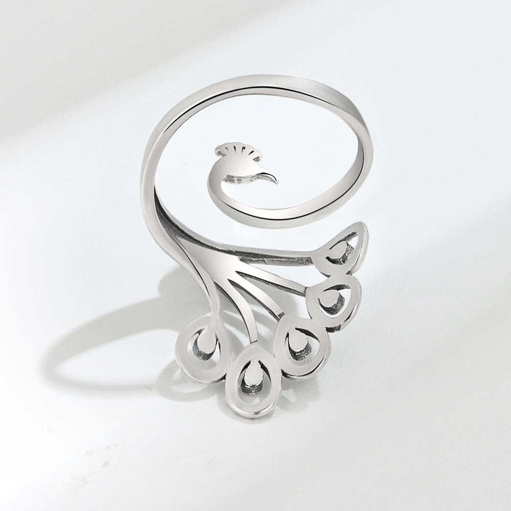 Creative Retro Peacock Sterling Silver Wide Face Ring