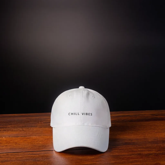 Chill Vibes White Baseball Cap - Trendy Casual Hat for Relaxed Style